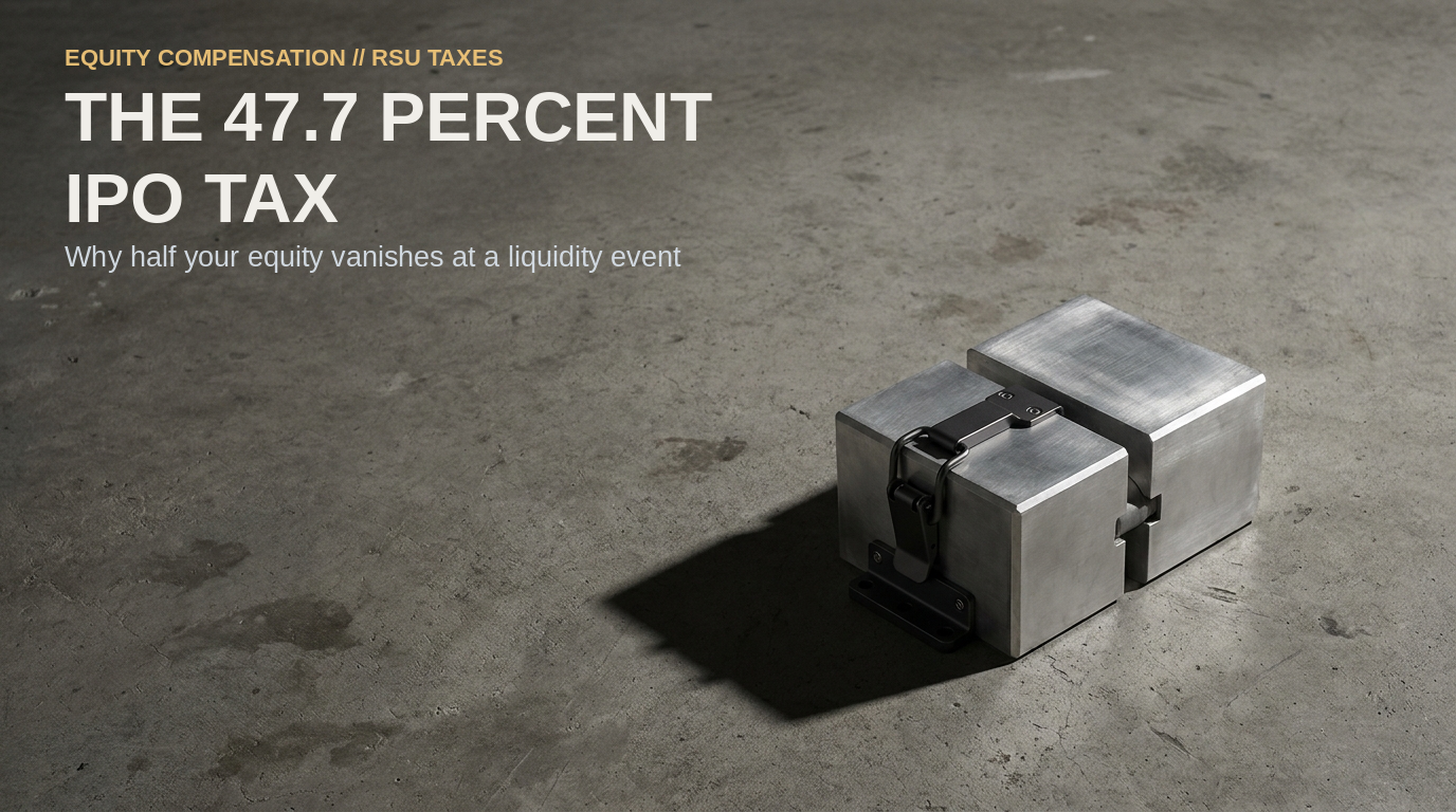 The 47.7 Percent IPO Tax. A machined aluminum block cleanly split into two modules, with a heavy latch securing one half.